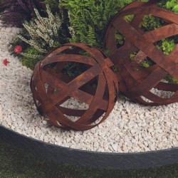 SPHERE CORTEN BANDE METAL ROUILLE Ø 20 CM