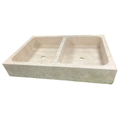 SS29 EVIER 2 BACS BORDS DROITS 15X60X90 CM - TRAVERTIN LIGHT