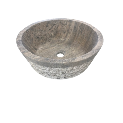 CS47 VASQUE RONDE  Ø 42 CM HT. 15 CM - TRAVERTIN SILVER