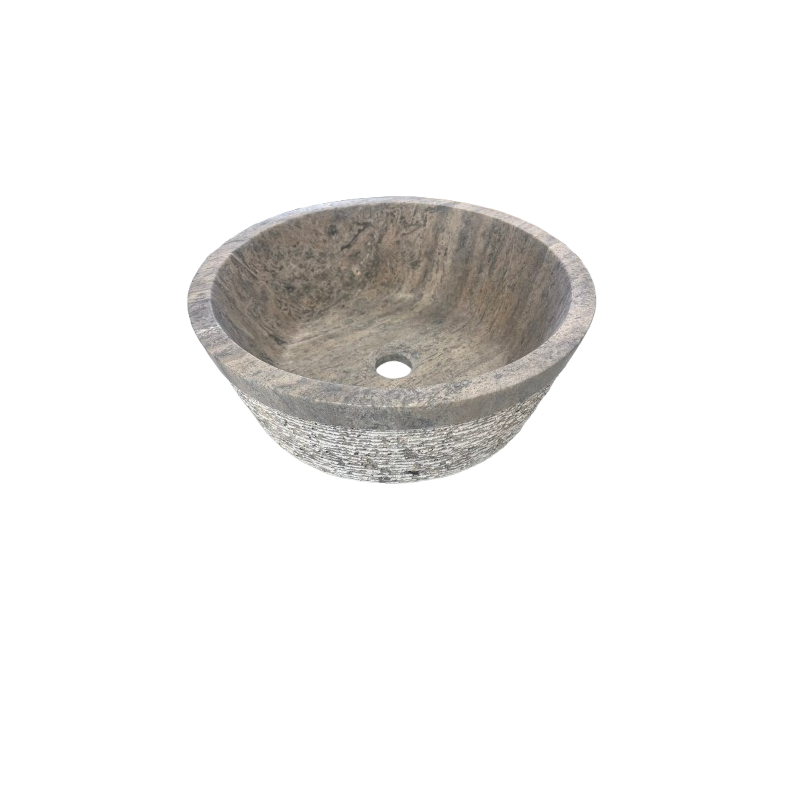 CS47 VASQUE RONDE  Ø 42 CM HT. 15 CM - TRAVERTIN SILVER