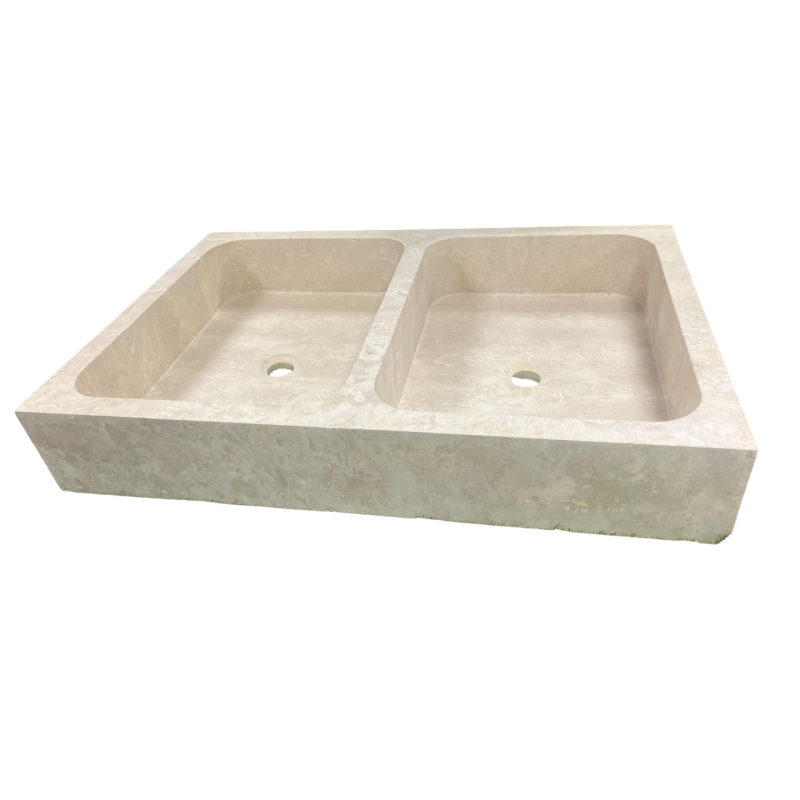 SS29 EVIER 2 BACS BORDS DROITS 15X60X90 CM - TRAVERTIN LIGHT