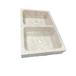 SS29 EVIER 2 BACS BORDS DROITS 15X60X90 CM - TRAVERTIN LIGHT