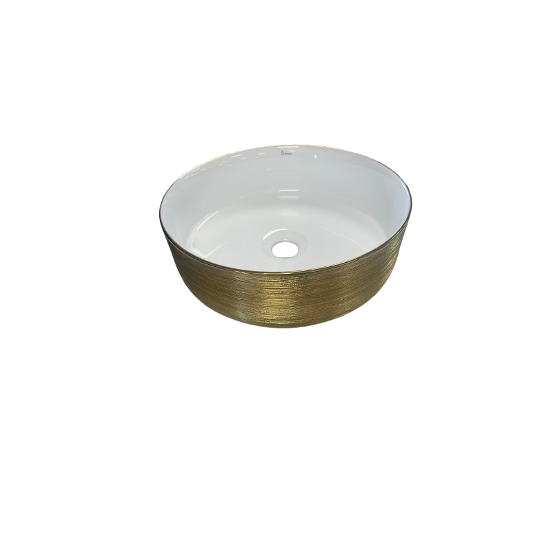 VASQUE CERAMIQUE RONDE DORE / INTERIEUR BLANC