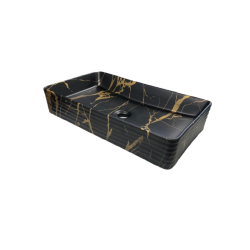 VASQUE CERAMIQUE RECTANGULAIRE NOIR EFFET MARBRE DORE