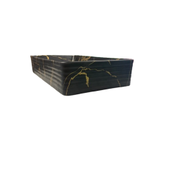 VASQUE CERAMIQUE RECTANGULAIRE NOIR EFFET MARBRE DORE