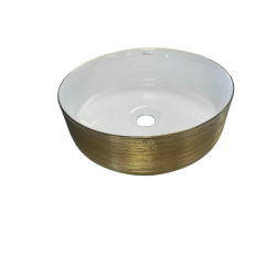VASQUE CERAMIQUE RONDE DORE / INTERIEUR BLANC