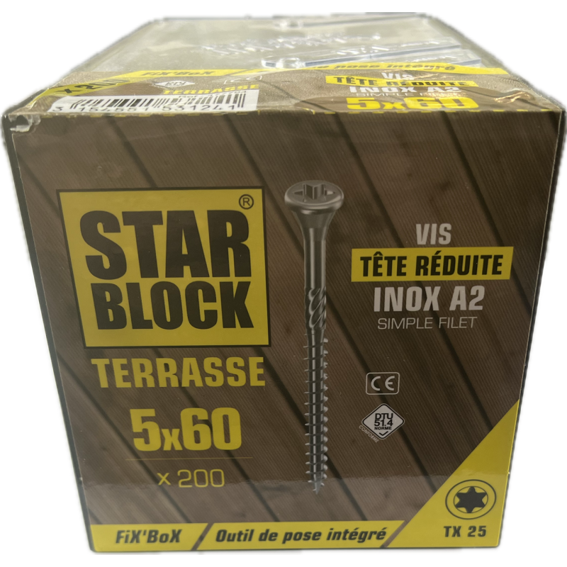 VIS TERRASSE INOX A2 5X60 - BTE 200 PCS VIS TERRASSE INOX A2 5X60 - BTE 200 PCS