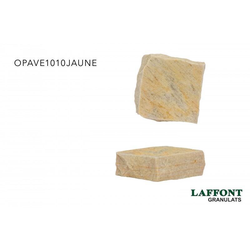 PAVE QUARTZITE 10X10 CM EP 25/40 MM - JAUNE - (70 PCS AU M²)